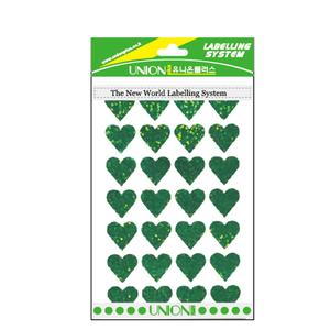 유니온 하트스티커홀로그램(녹색)19x18/UL-313G/10봉